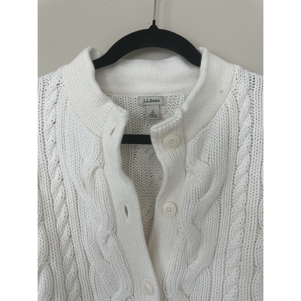 VTG LL Bean Heavy Cable Knit Nordic 100% Cotton Cable Knit Cardigan White - Picture 6 of 15